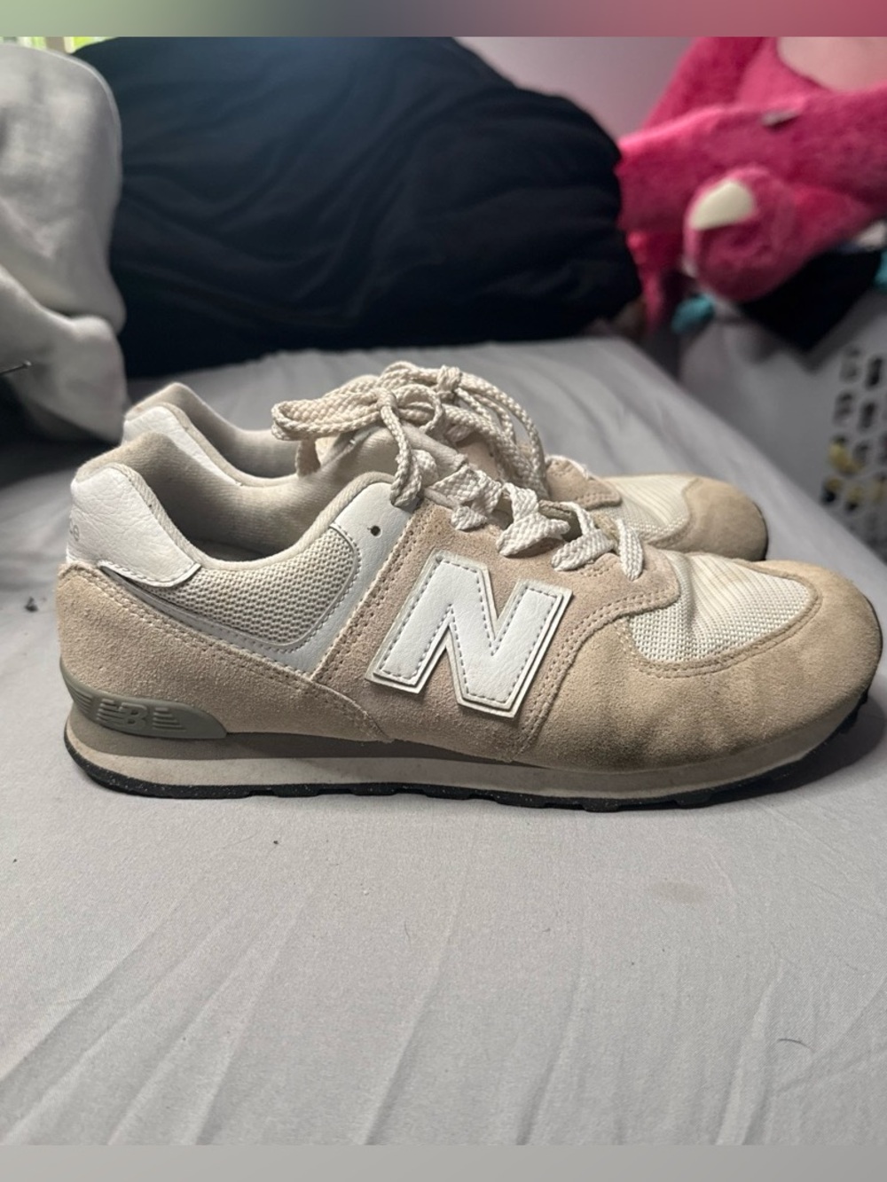 New Balance Cream & Beige Suede Mesh Sneakers